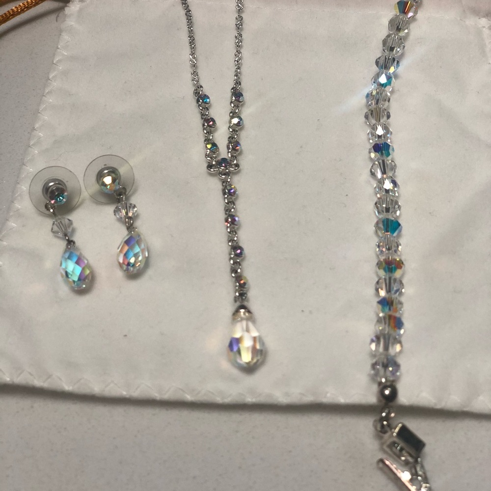 Matching crystal set ear, necklace and bracelet